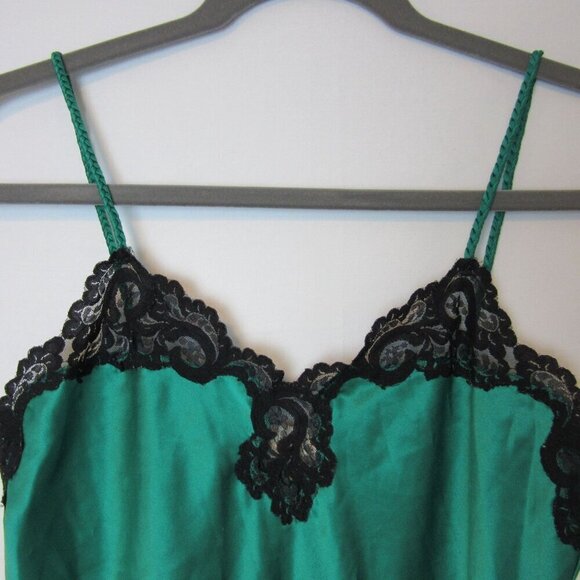 Vintage Victoria Secret Gold Label Green Slip Dress Black Lace Womens Medium - Picture 2 of 6